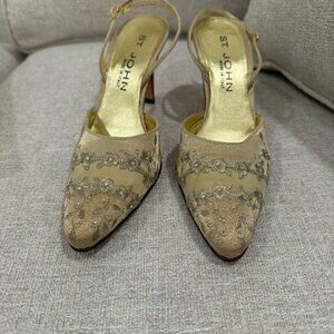 St John gold beaded pumps size 5